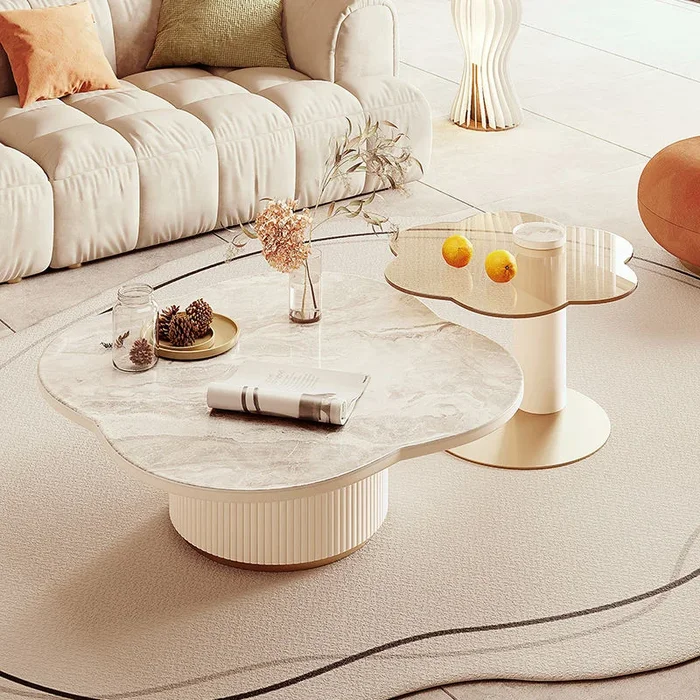 JASIWAY Modern White Slate Tea Table Table Side Combination for Living Room