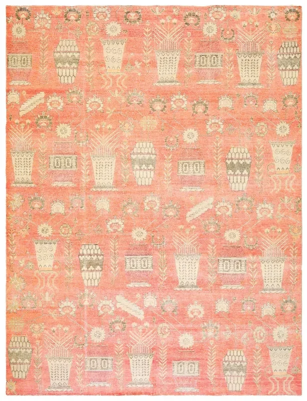 Khotan Vase Handwoven Transitional Rug, J71399