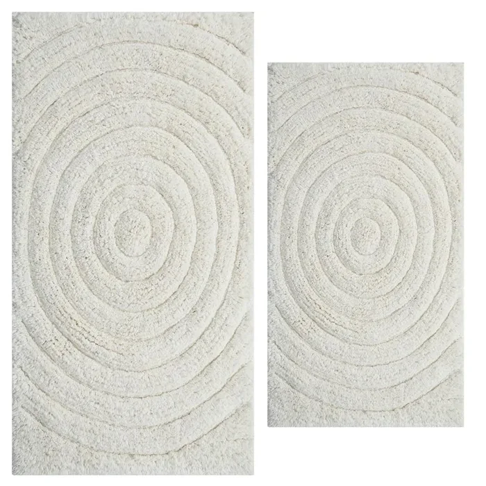 Knightsbridge Echo 220 GSF Non Skid Back Bath Rug Set – 2- Piece – 17×24 and 21×34″, Ivory