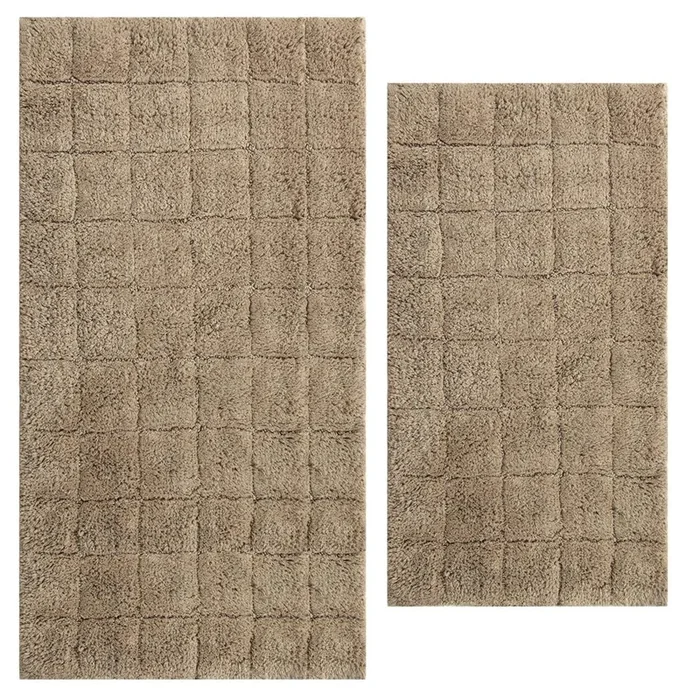Knightsbridge Summer Tile 220 GSF Non Skid Back Bath Rug Set – 2- Piece – 17×24 and 21×34″, Stone