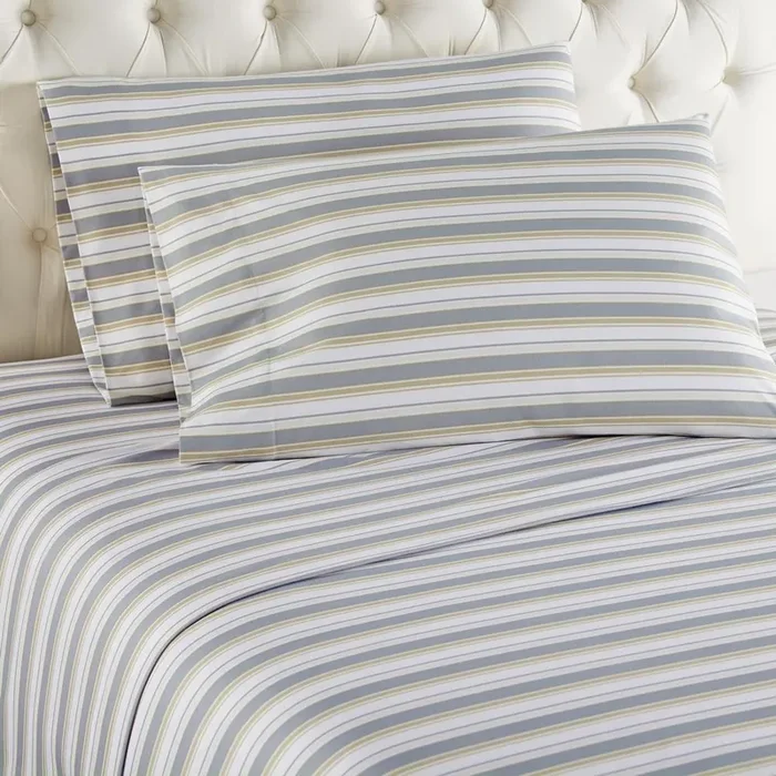 Micro Flannel Shavel Quality Printed Sheet Set Twin Flat/Fitted 66×96/75x39x14″; Pillowcase 21×32″ – Metro Stripe.