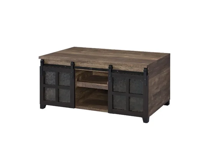 Nineel – Coffee Table – Obscure Glass, Rustic Oak & Black