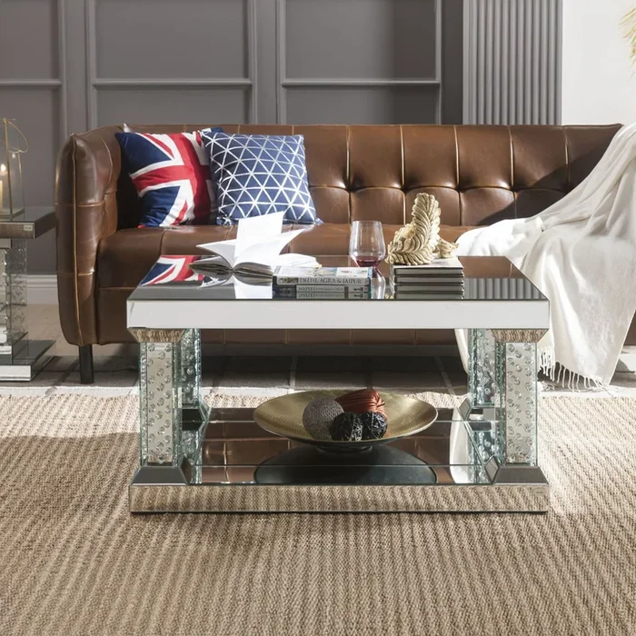 Nysa – 36″ Coffee Table – Mirrored & Faux Crystals