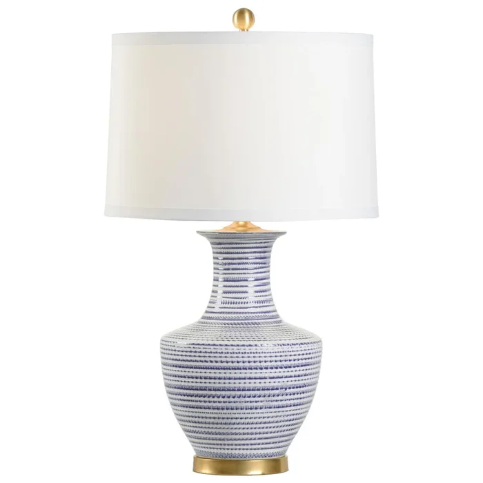 “Oceanic Opulence” – A Blue and White Glazed Ceramic Table Lamp with Brass Mounting