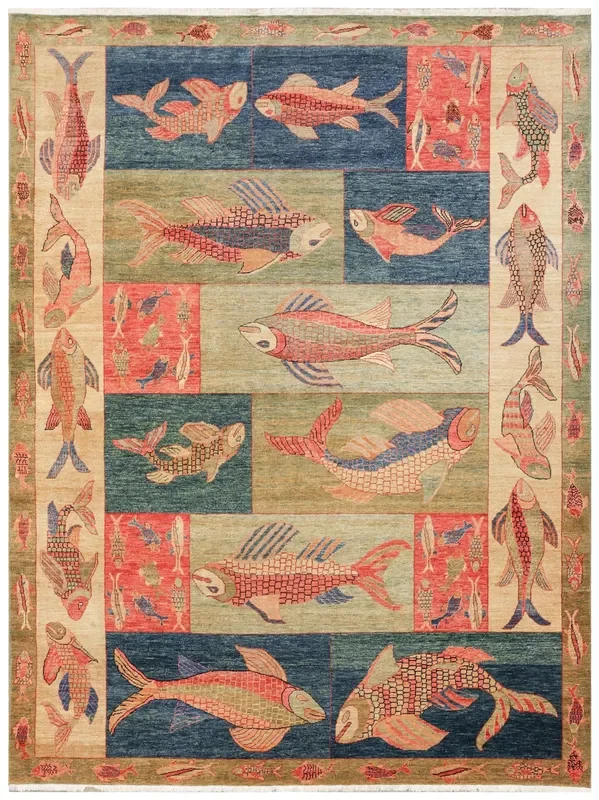 Panel Fish Handwoven Contemporary Rug, 80571