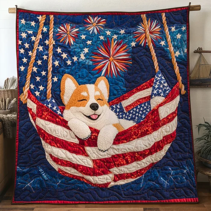 Patriotic Corgi Nap WN0804024CL Quilt
