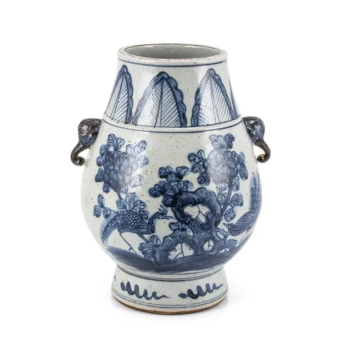 Pheasant Flower Jar With Elephant Handle
