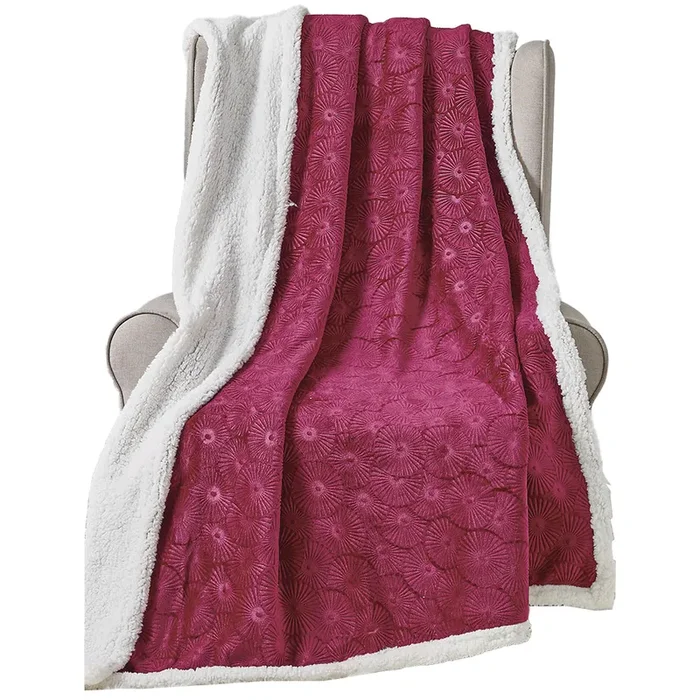 Plazatex Louvre Sherpa Decorative Super Soft Throw Blanket for Sleep/Decor 50″ x 60″ Burgundy