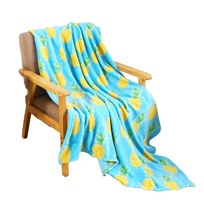 Plazatex Pineapple Plush Decorative All Season Throw Blanket 50″ x 60″ Blue