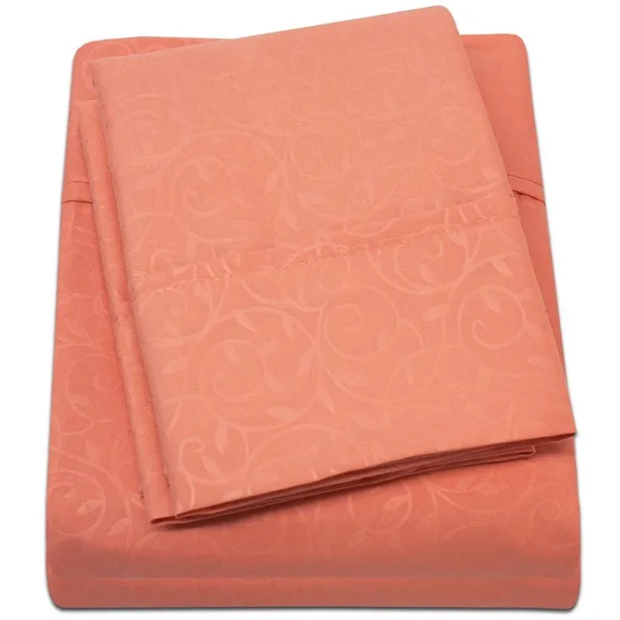 Plazatex Vine Print 90GSM Brushed Microfiber Soft Wrinkle Free Sheet Set – Twin 39×75″, Orange