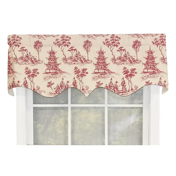 RLF Home Naomi Regal 100% Cotton with Fully Lined 3″ Rod Pocket Valnance for Windows 50″ x 17″ Red