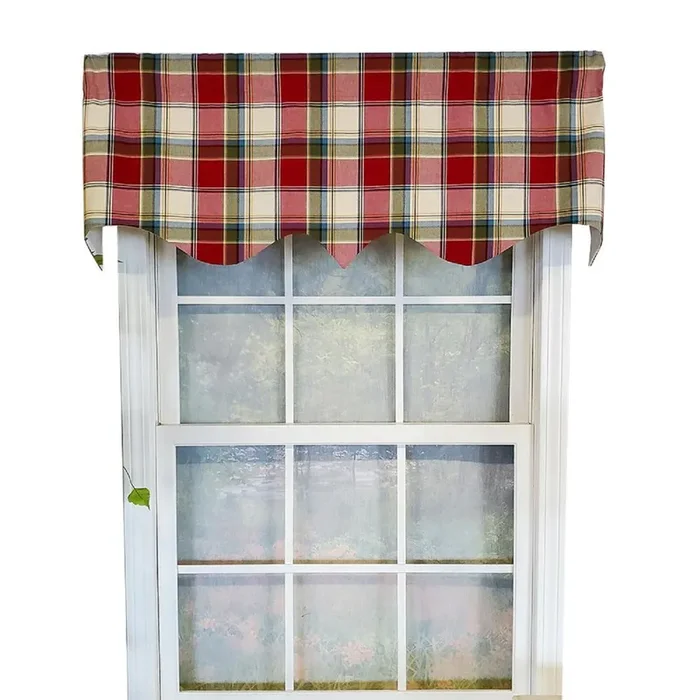 RLF Home Rural Plaid Regal 3″ Rod Pocket Lining Luxurious and Elegant Window Treatment Valance 50″ x 17″ Red