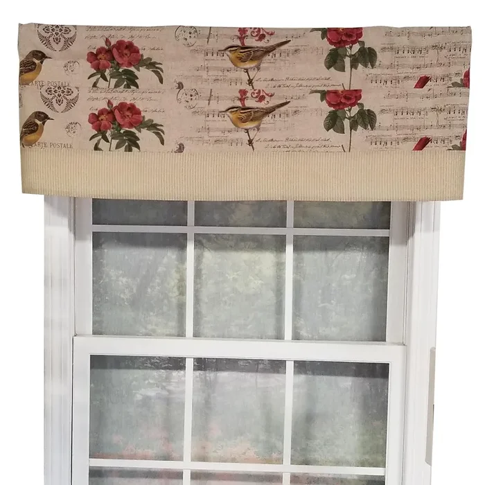 RLF Home Song Bird Banded 100% Cotton with Fully Lined 3″ Rod Pocket Valnance for Windows 50″ x 15″ Beige