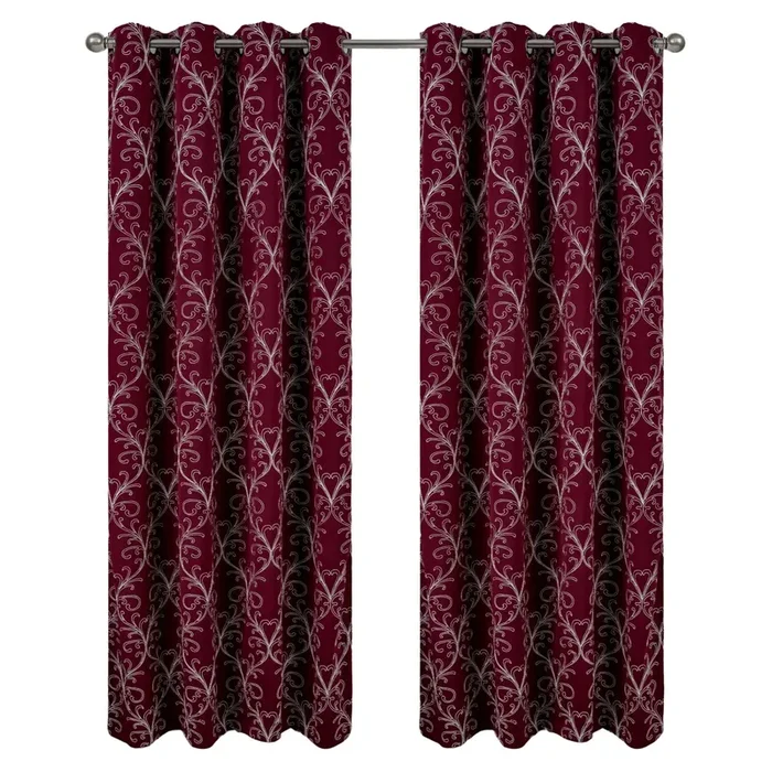 RT Designer Collection Kimber 2 Pack Embroidered Blackout Luxurious Decorative Grommet Curtain Panel 36″ x 84″ Burgundy