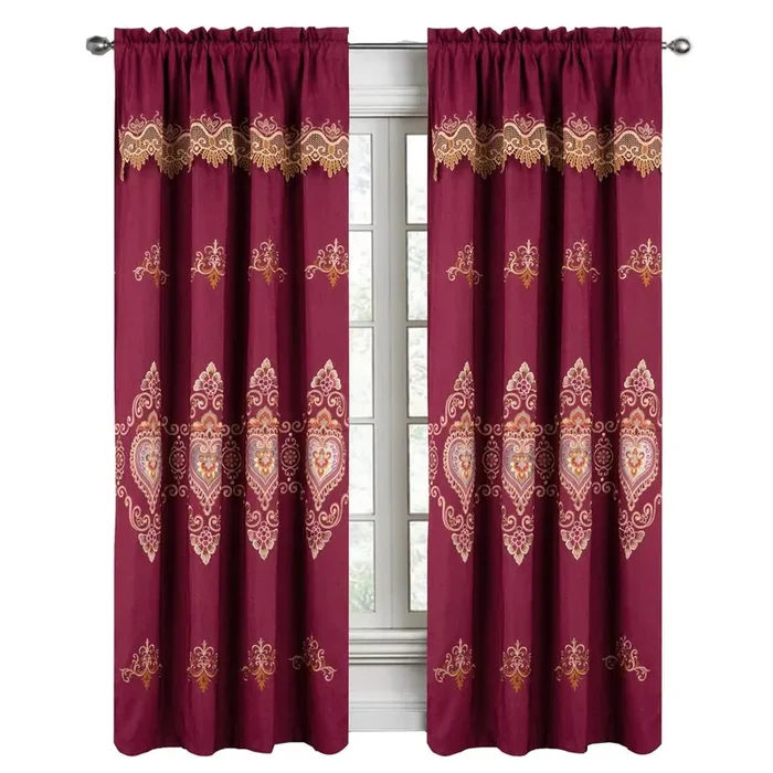 RT Designers Collection Bonnie Macrame Rod Pocket Room Darkening Curtain Panels for Living Room 52″ x 84″ Burg