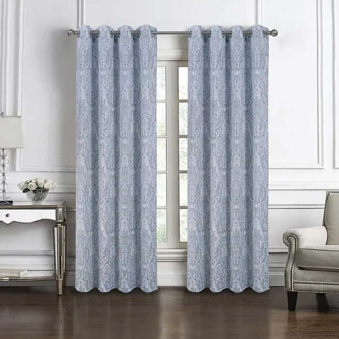 RT Designers Collection Bridgeport Jacquard High Quality Light Filtering Grommet Curtain Panel 54″ x 90″ Blue