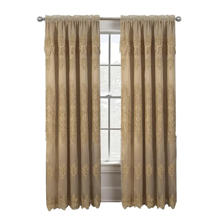 RT Designers Collection Dayton Emb Attached Valance Backing Blackout Window Curtains 50″ x 84″ Gold/Gold