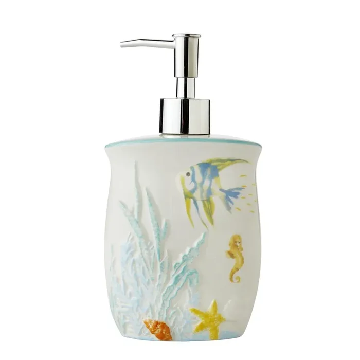 SKL Home Saturday Knight Ltd Ocean Watercolor Lotion / Soap Dispenser – 7.61×2.31×4.05, Multi