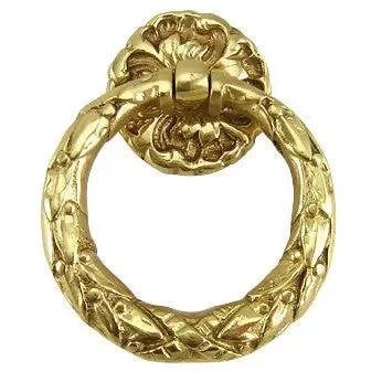 Solid Brass French Floral Drawer Ring Pull (Polished Brass)