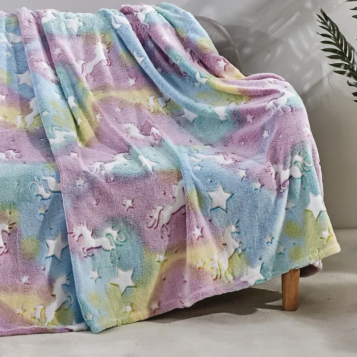 Star Glow Unicorn Micro Plush All Season Throw 50″ X 60″ Multicolor by Plazatex