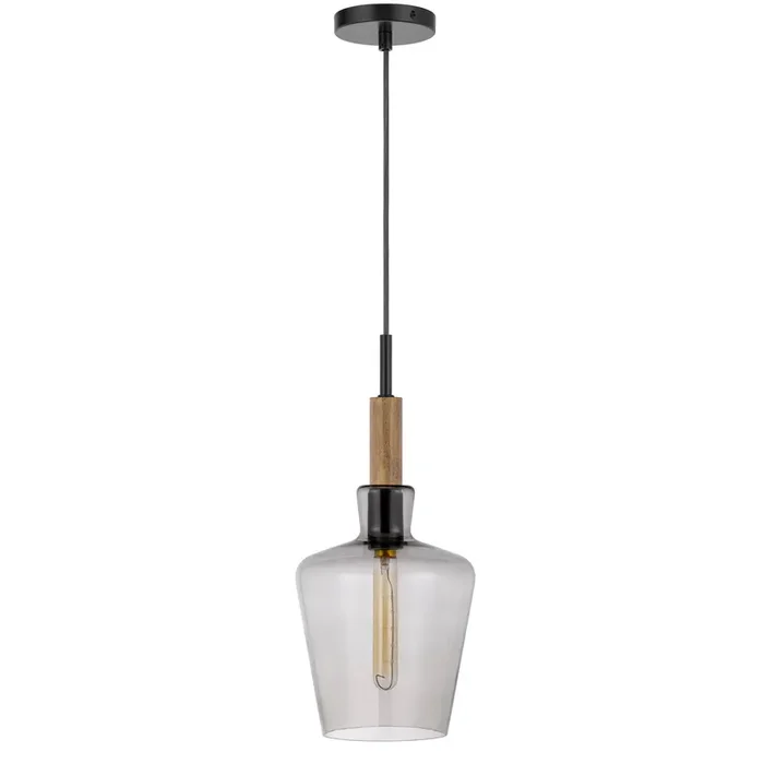 SWINDON GLASS DROP PENDANT WITH WOOD ACCENT