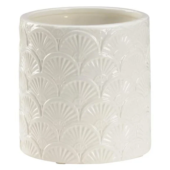 White Glazed Ceramic Vase with Design