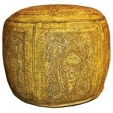 Yellow Colonial Round Ottoman