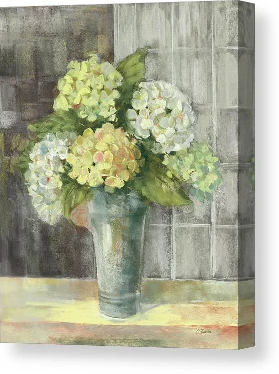 Yellow Hydrangea Gray Canvas Print