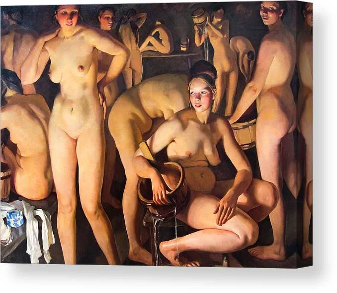Zinaida Serebryakova. The bath-house, 1913, Nudes in Sauna Canvas Print